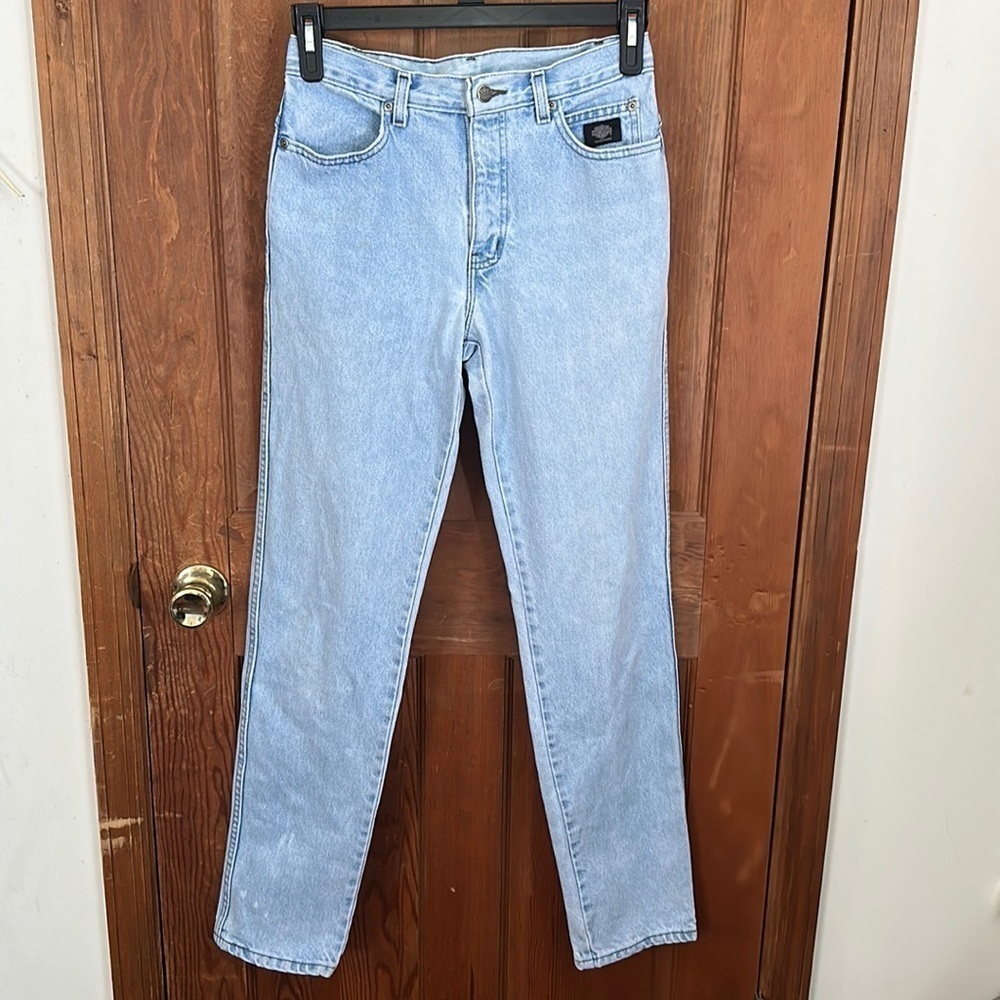 Harley Davidson Womens Classic High Rise Jeans Light Blue Wash Size 4 Long